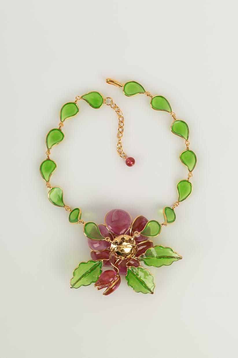 Augustine Flower Necklace in Gold Metal and Glass Paste 5