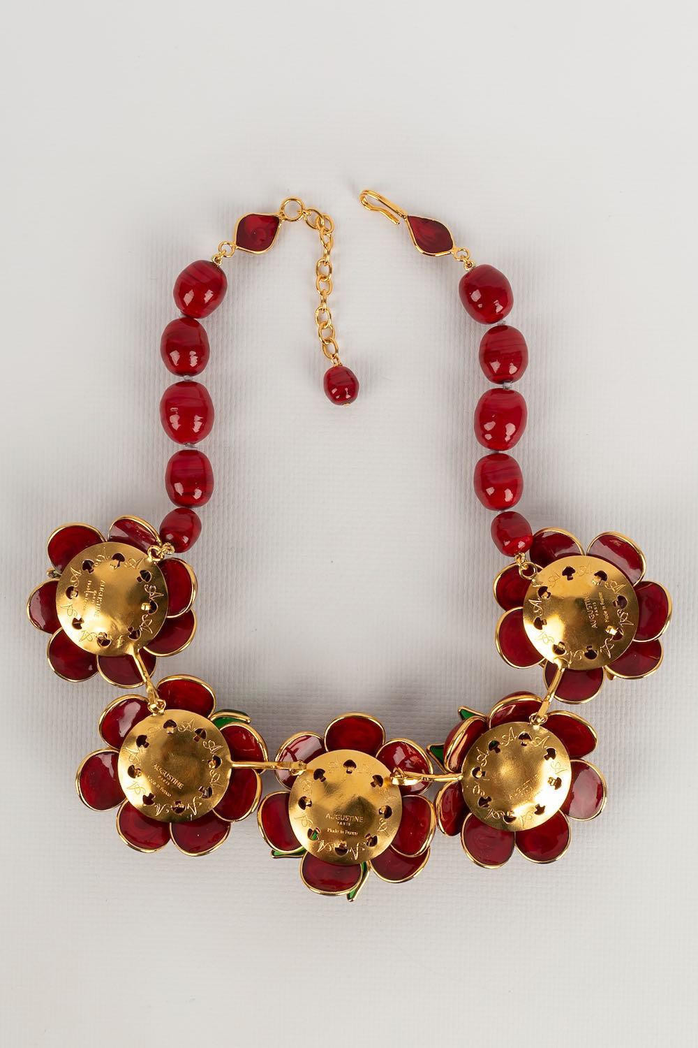 Augustine Flower Necklace of Glass Paste and Gold Metal In Excellent Condition For Sale In SAINT-OUEN-SUR-SEINE, FR
