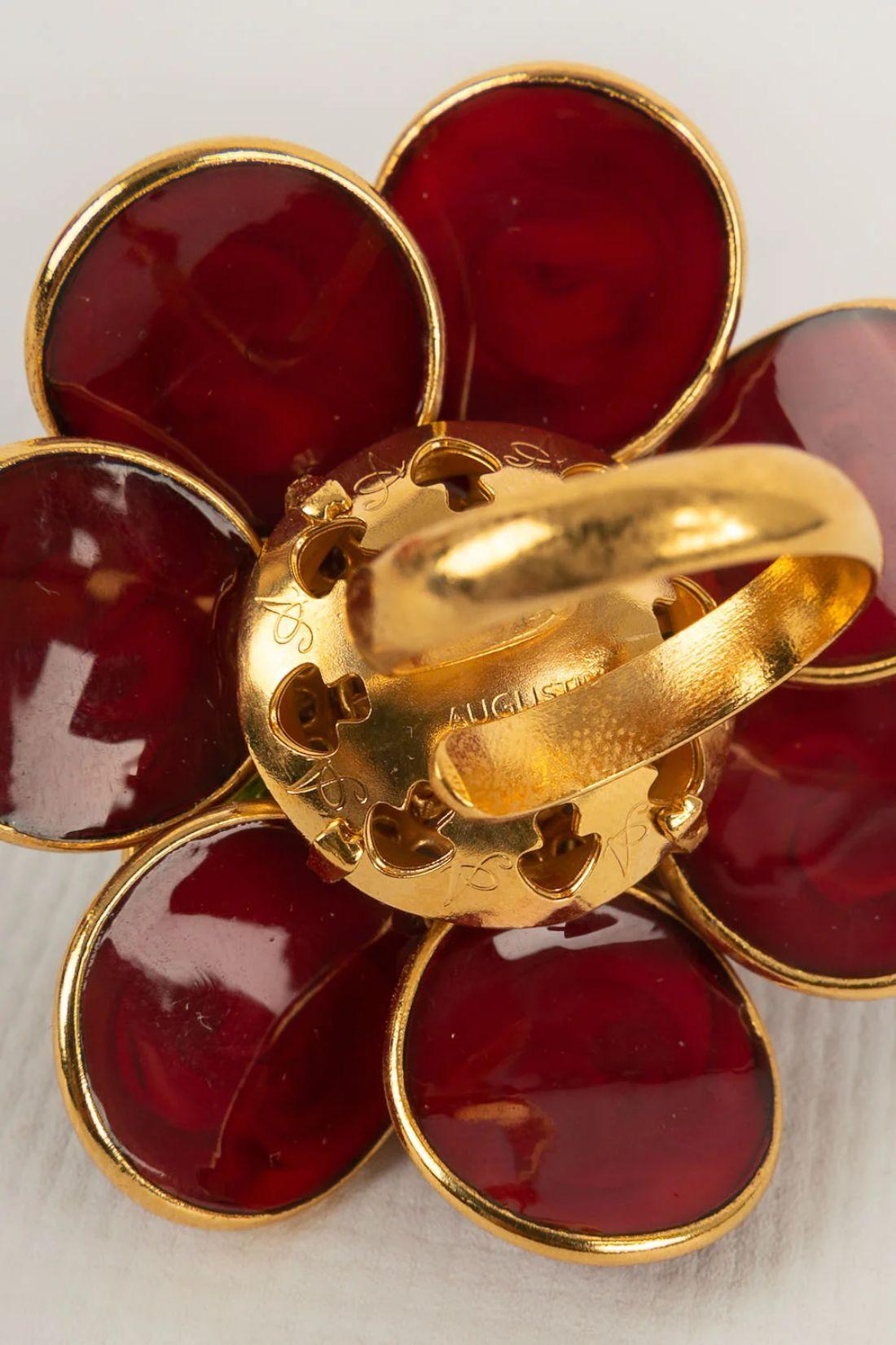 Women's Augustine Flower Ring in Gilt Metal and Glass Paste Ring For Sale