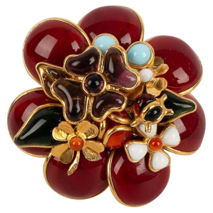 Augustine Flower Ring in Gilt Metal and Glass Paste Ring For Sale