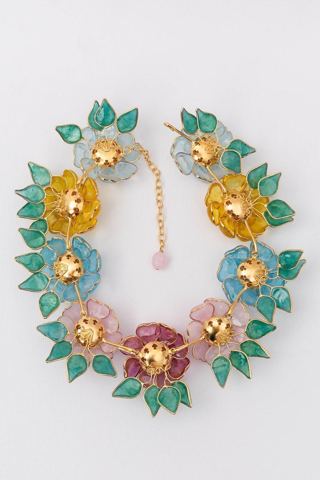Augustine Flower-Shaped Gilded Metal Choker Necklace In Excellent Condition In SAINT-OUEN-SUR-SEINE, FR