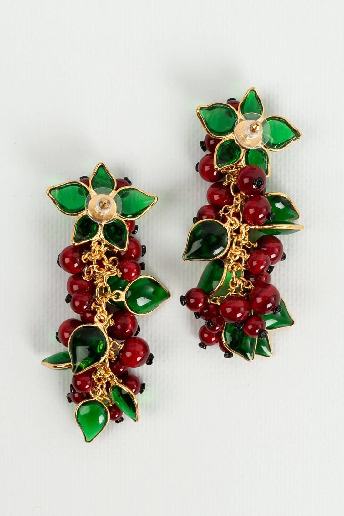 Artist Augustine Gilded Metal & Glass Paste Gooseberries Earrings For Sale