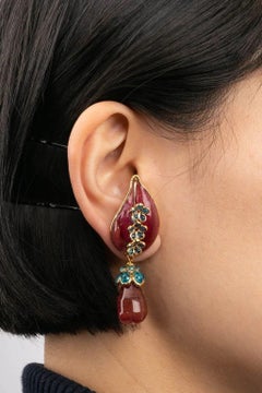 Augustine Gilted Metal Earrings with Pink Glass Paste