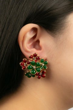 Augustine Glass Paste and Golden Metal Clip-on Earrings
