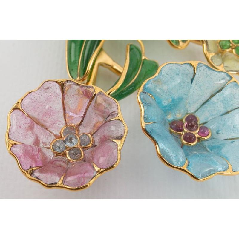 Augustine Glass Paste Flower Brooch For Sale 3