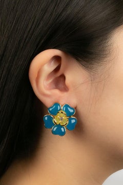Augustine Gold Metal & Blue Glass Paste Clip Earrings