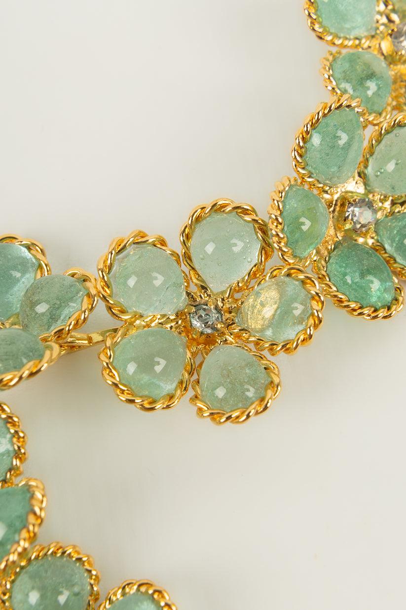 Artist Augustine Gold Metal Bracelet with Glass Paste Flowers