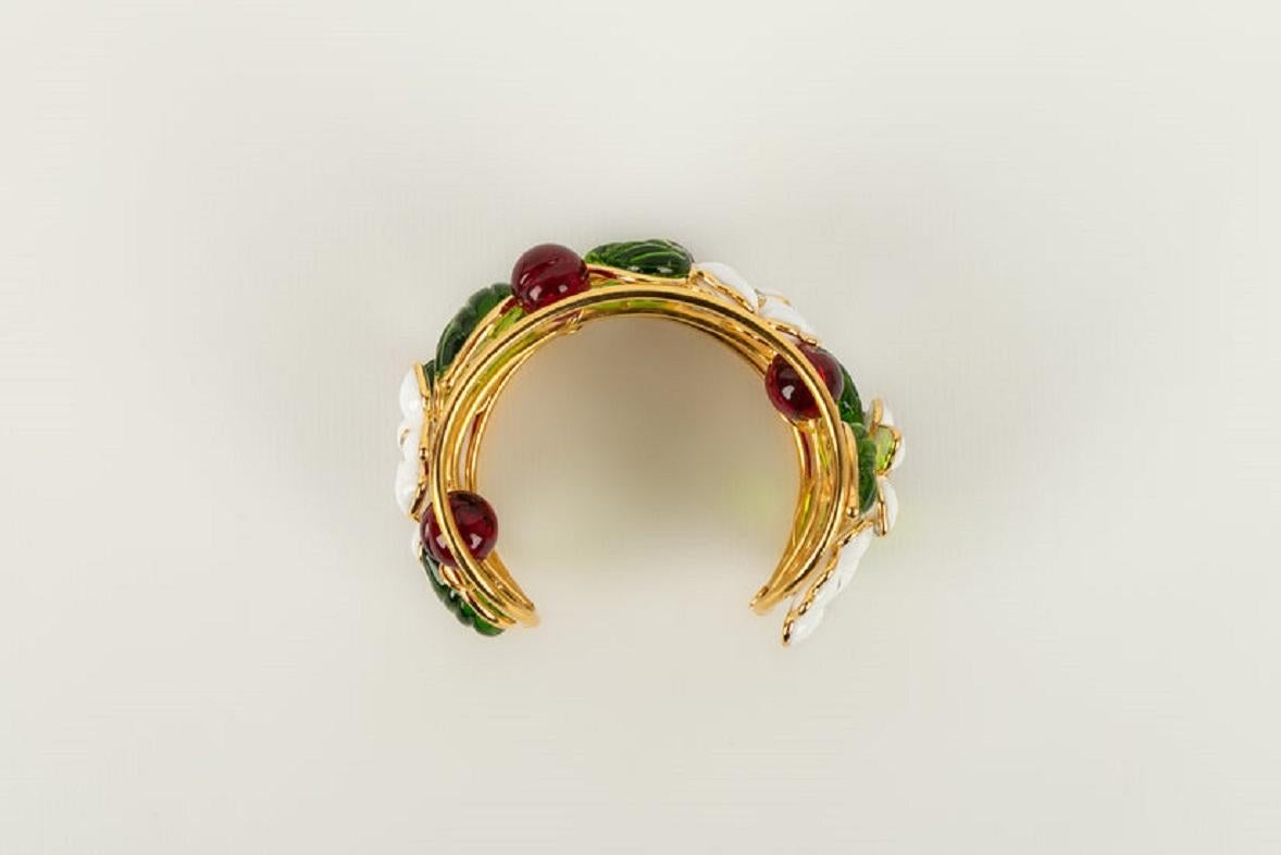 Artist Augustine Gold Metal, Glass Paste and Rhinestones Cuff Bracelet