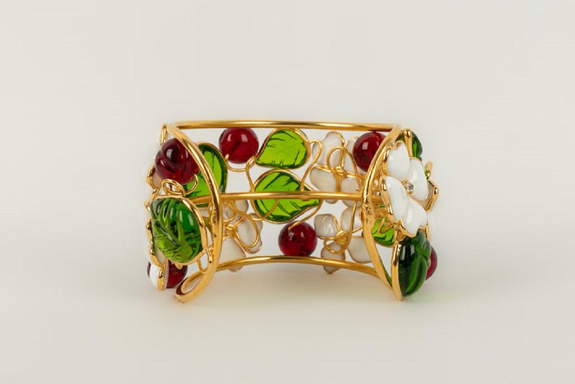 Augustine Gold Metal, Glass Paste and Rhinestones Cuff Bracelet 3