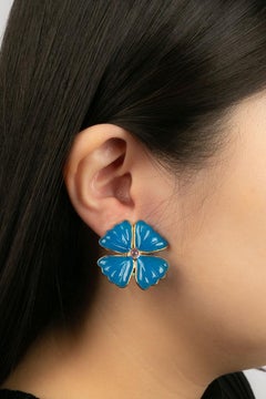 Augustine Gold Plated Metal and Blue Glass Paste Clip Earrings