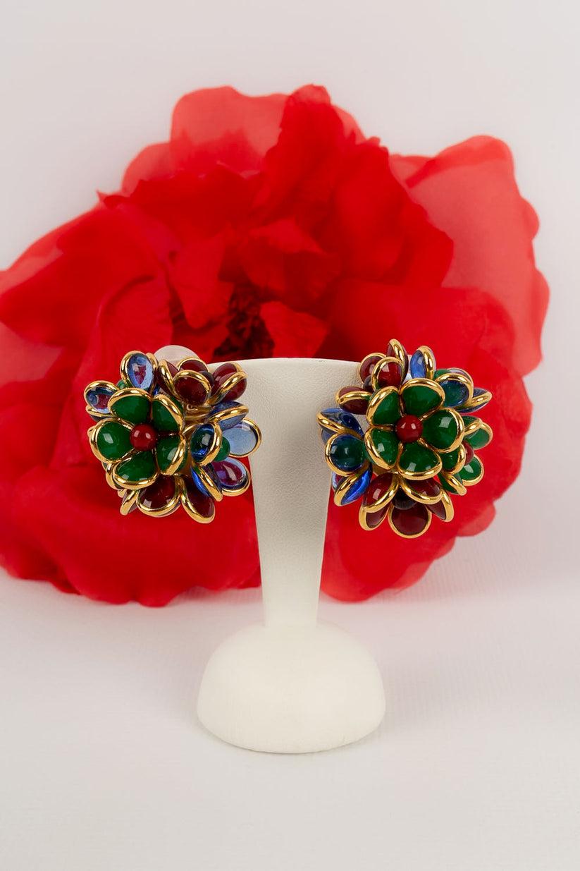 Augustine Gold-Plated Metal and Glass Paste Clip Earrings For Sale 3