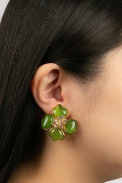 Augustine Gold Plated Metal and Green Glass Paste Clip Earrings