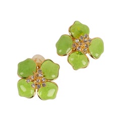 Augustine Boucles d'oreilles clip en métal plaqué or et pâte de verre verte