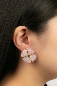 Augustine Gold Plated Metal and Pink Glass Paste Clip Earrings