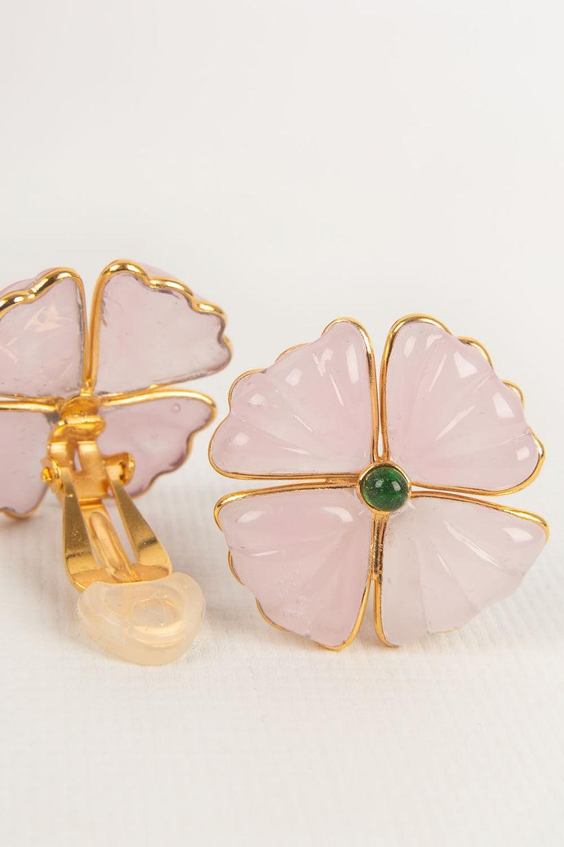 Women's Augustine Gold Plated Metal and Pink Glass Paste Clip Earrings For Sale