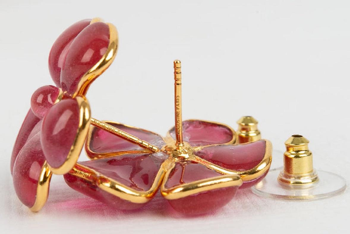Augustine Gold Plated Metal and Pink Glass Paste Earrings For Sale 1