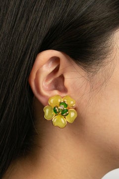 Augustine Gold Plated Metal and Yellow Glass Paste Clip Earrings
