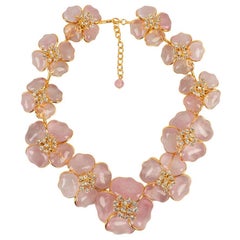 Augustine Gold Plated Metal Necklace with Glass Paste Flowers