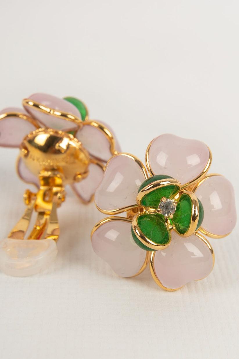 Women's Augustine Gold Plated Metal with Pink & Green Glass Paste Earrings For Sale