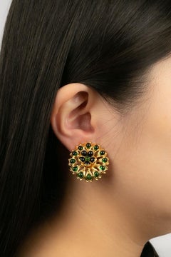 Augustine Golden Metal and Glass Paste Clip Earrings
