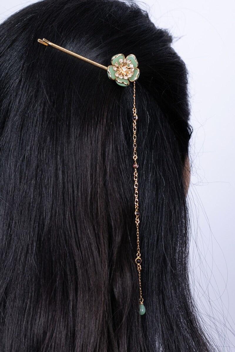 Augustine Golden Metal and Glass Paste Hair Slide For Sale 2