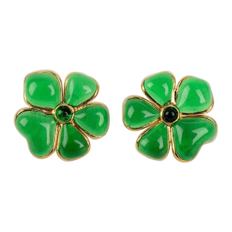 Augustine Golden Metal and Green Glass Paste Earrings