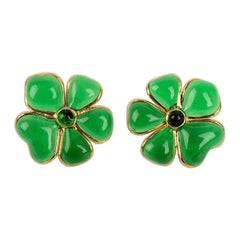 Augustine Golden Metal and Green Glass Paste Earrings