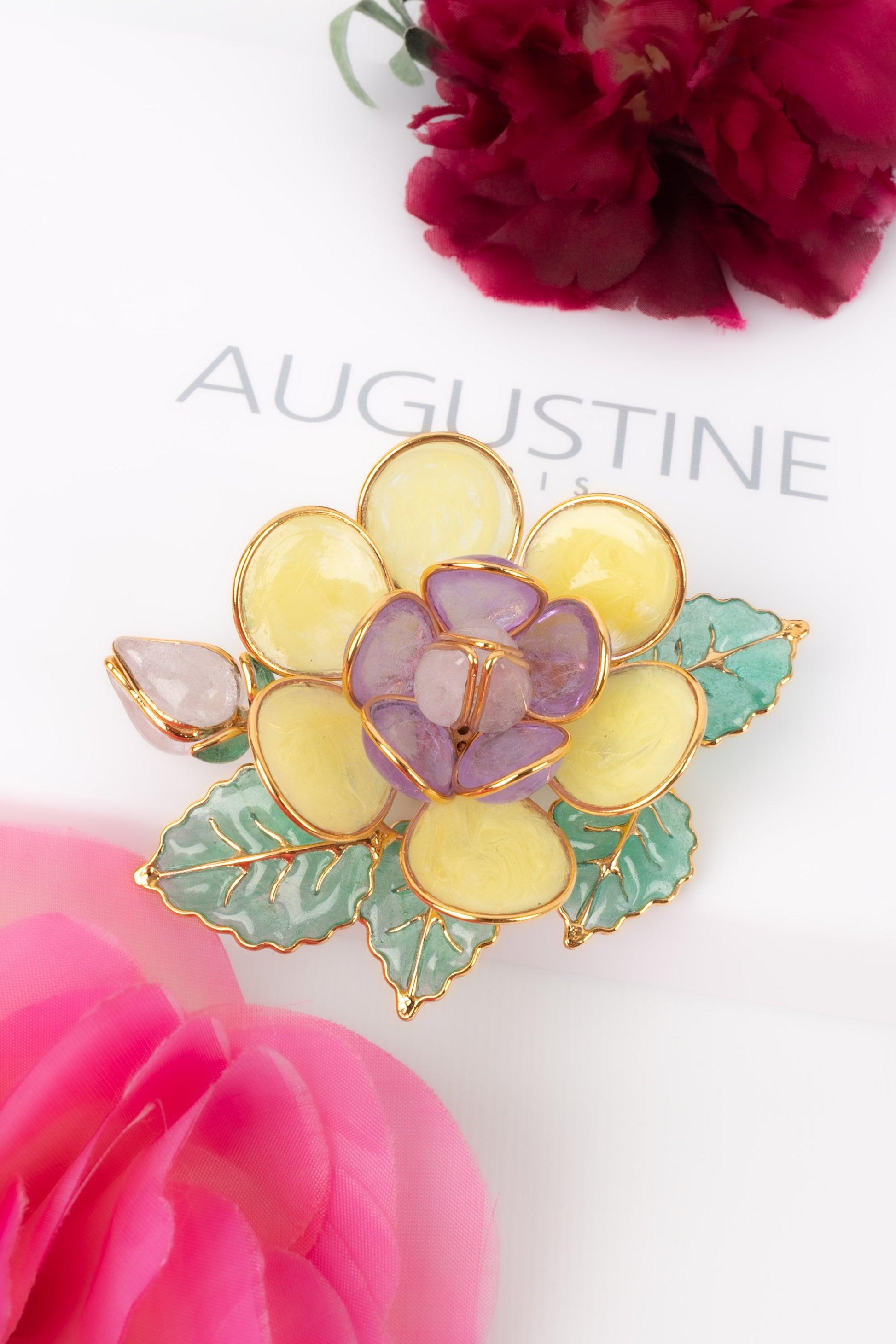 Augustine Golden Metal and Yellow Glass Paste Pendant Brooch For Sale 2
