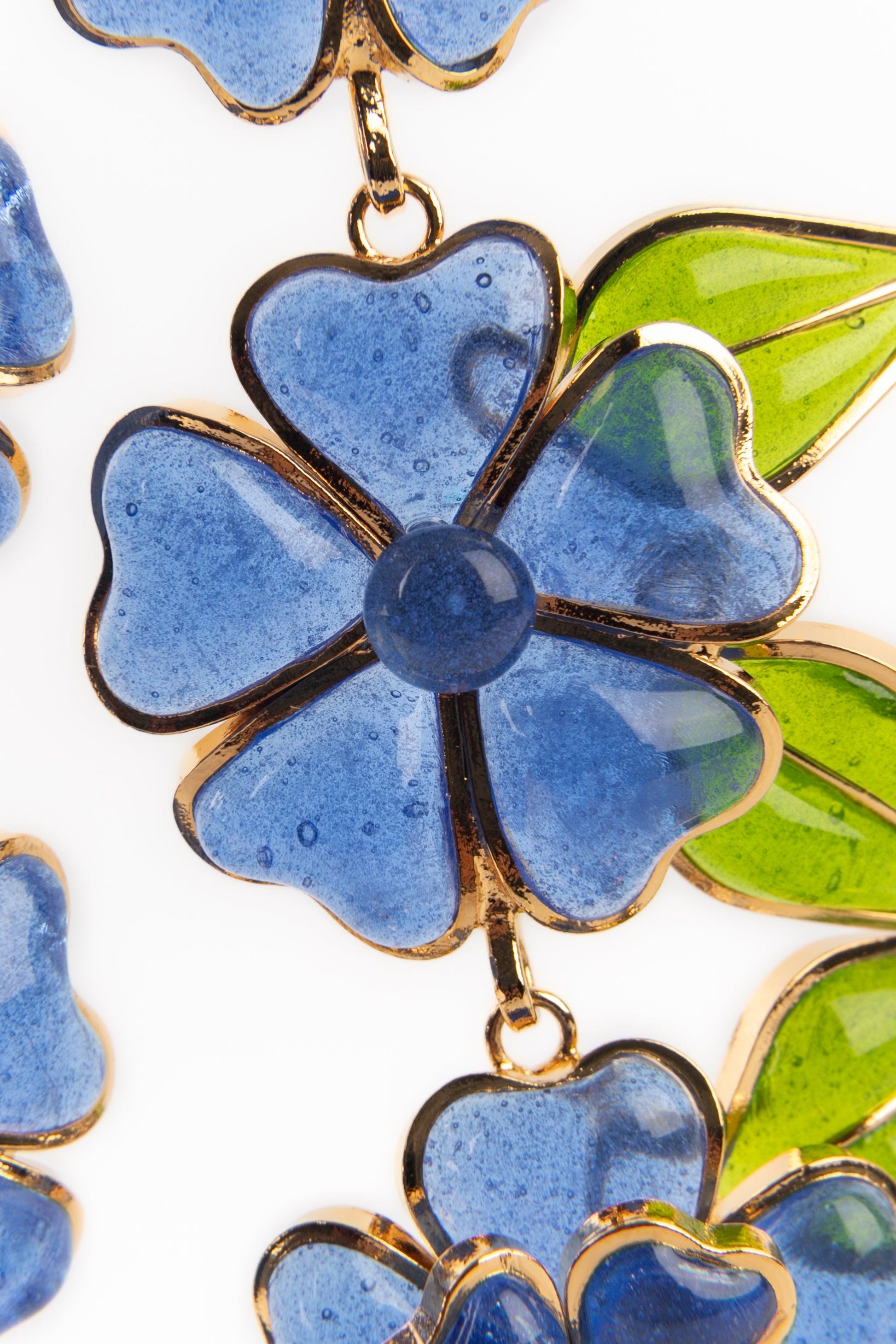 Augustine Golden Metal Blue Flower Necklace For Sale 2