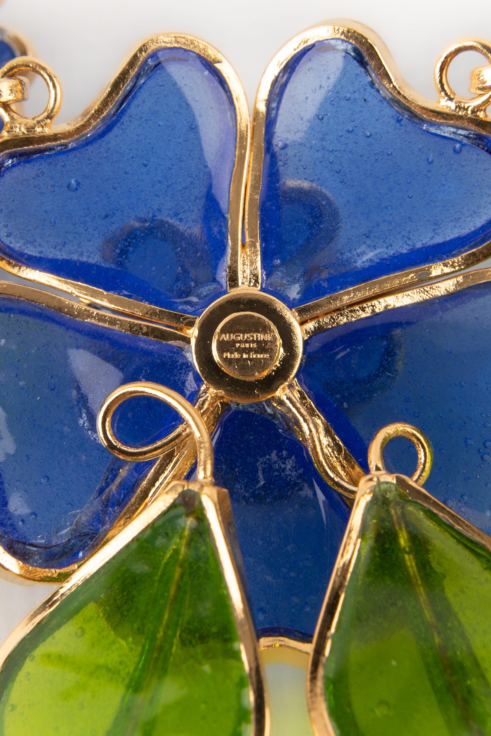 Augustine Golden Metal Blue Flower Necklace For Sale 4