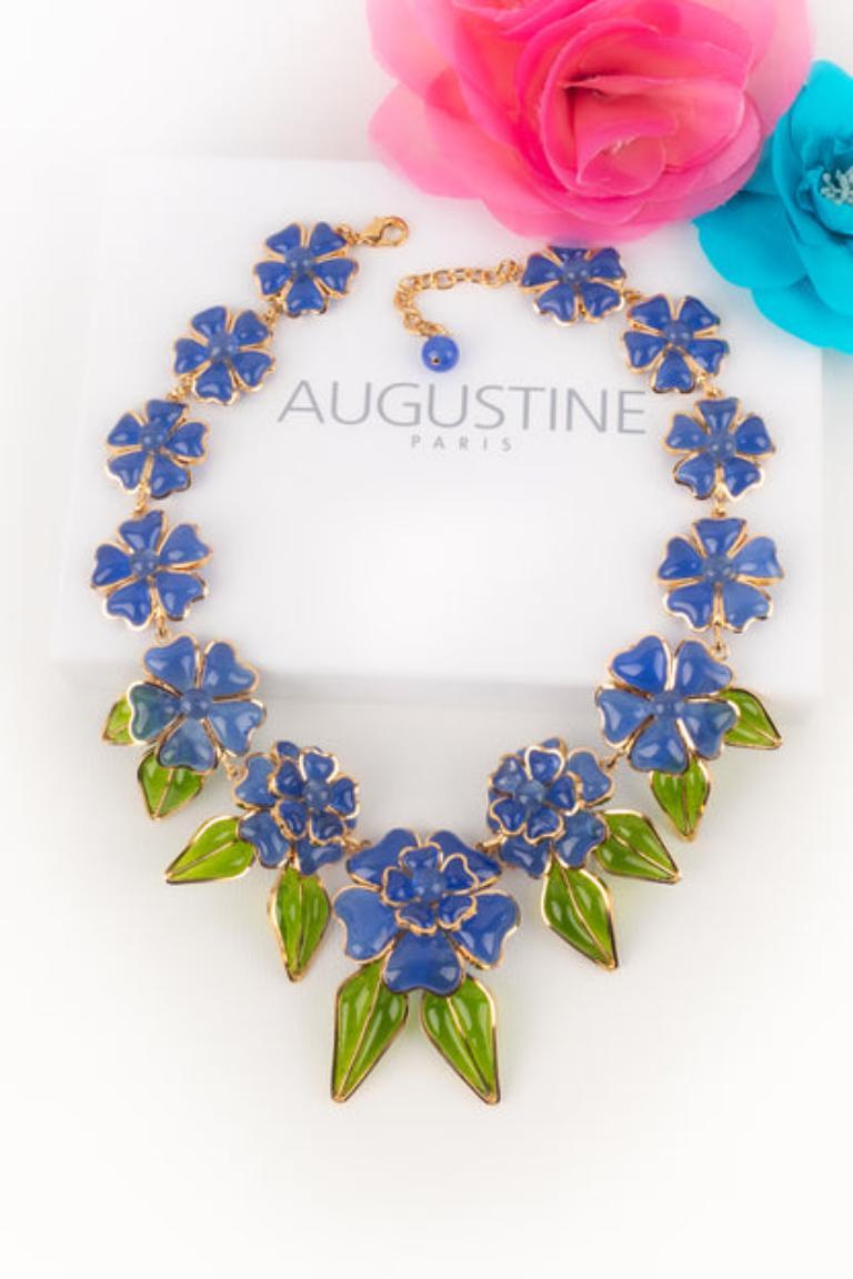 Augustine Golden Metal Blue Flower Necklace For Sale 5