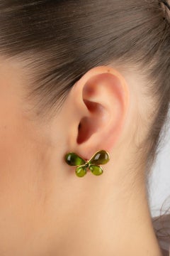 Augustine Golden Metal Butterfly Earrings with Light-green Glass Paste