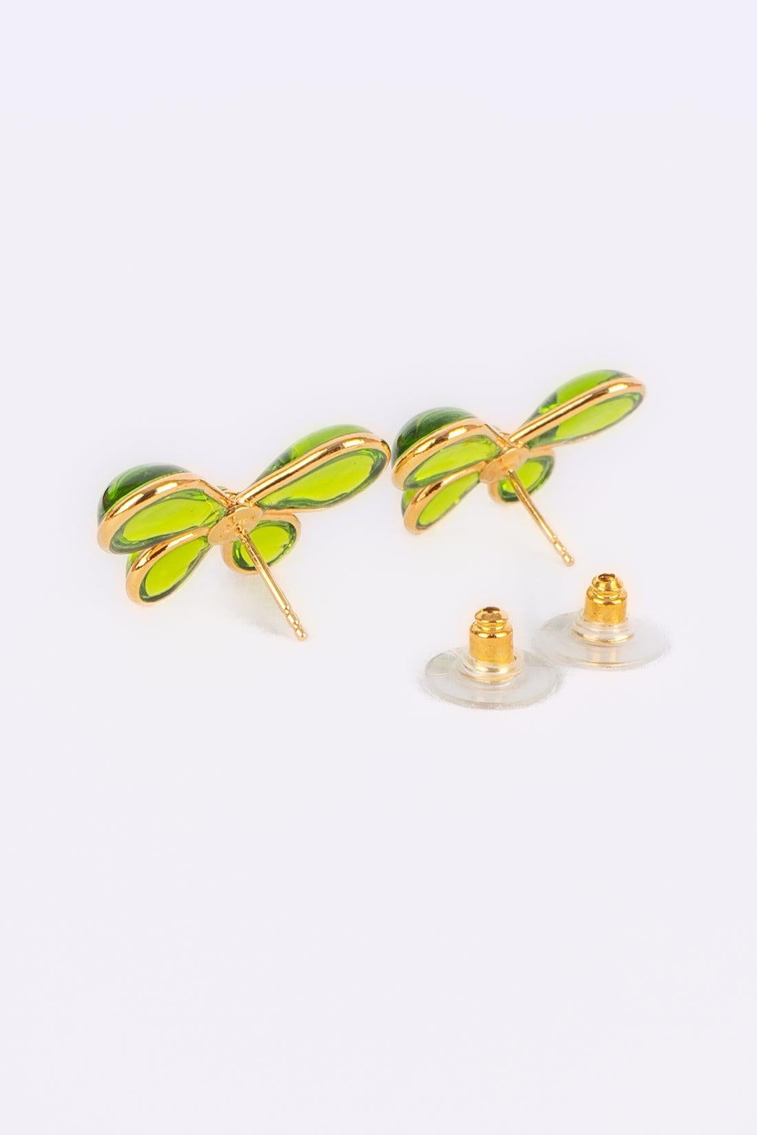 Women's Augustine Golden Metal Butterfly Earrings with Light-green Glass Paste For Sale