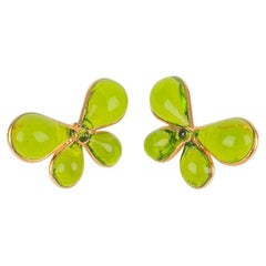 Augustine Golden Metal Butterfly Earrings with Light-green Glass Paste