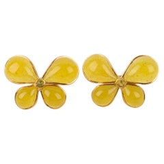 Augustine Golden Metal Butterfly Earrings with Yellow Glass Paste