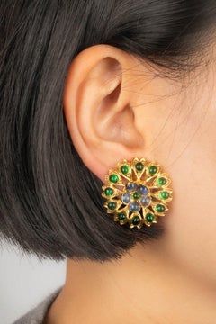 Augustine Golden Metal Earrings Openwork with Glass Paste