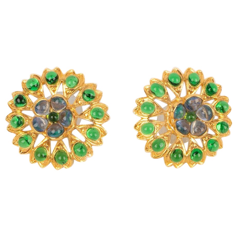 Augustine Golden Metal Earrings Openwork with Glass Paste