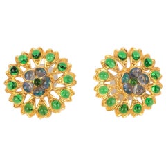 Augustine Golden Metal Earrings Openwork with Glass Paste
