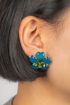 Augustine Golden Metal Earrings with Blue and Green Glass Paste