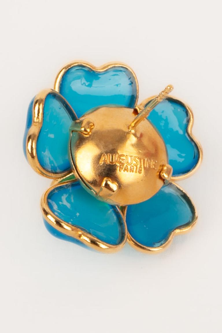 Boucles d'oreilles Augustine en métal doré avec pâte de verre bleue et verte en vente 1