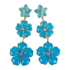 Augustine Golden Metal Earrings with Blue Glass Paste