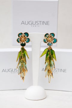 Augustine Golden Metal Earrings with Glass Paste and Rhinestones