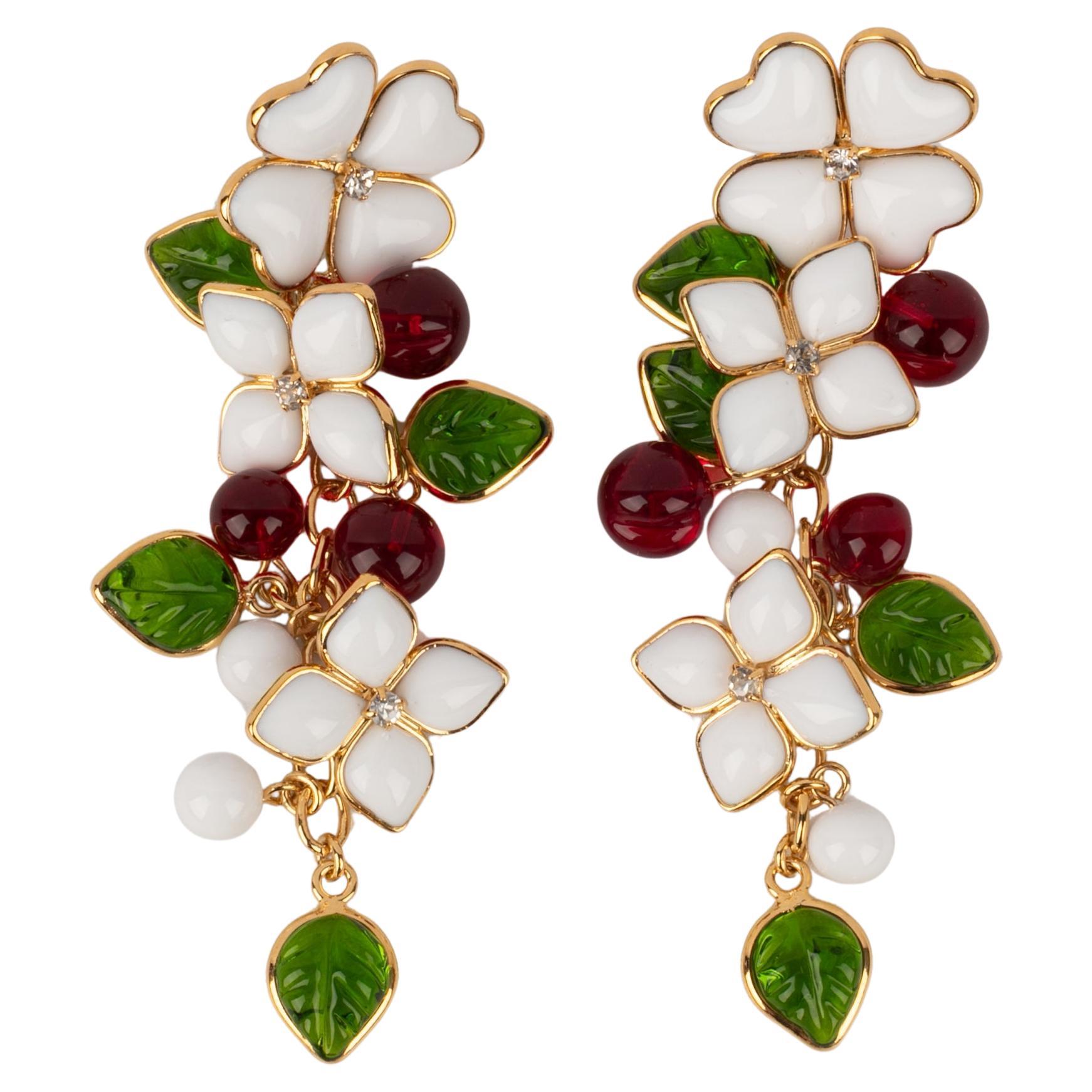 Augustine Golden Metal Earrings with Glass Paste For Sale