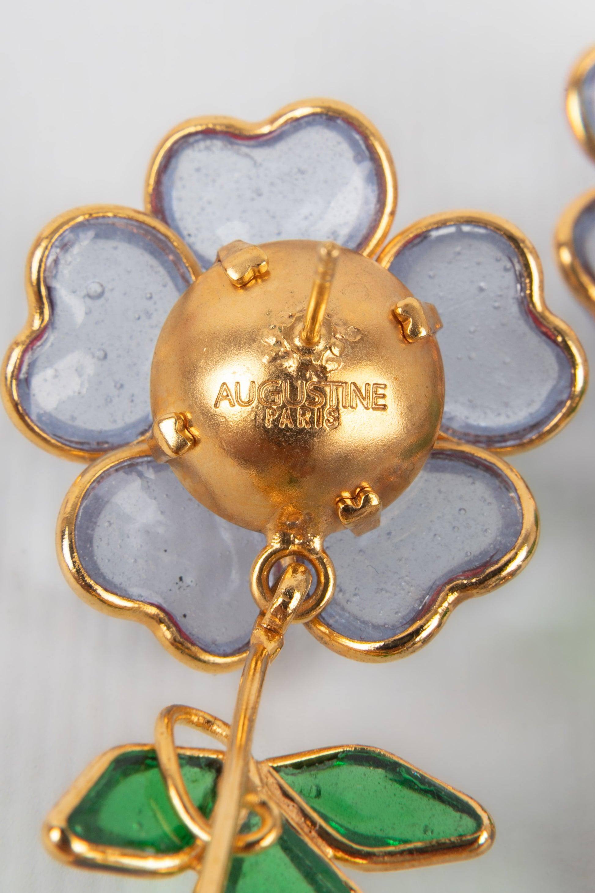 Augustine Golden Metal Earrings with Glass Paste in Blue Tones For Sale 2