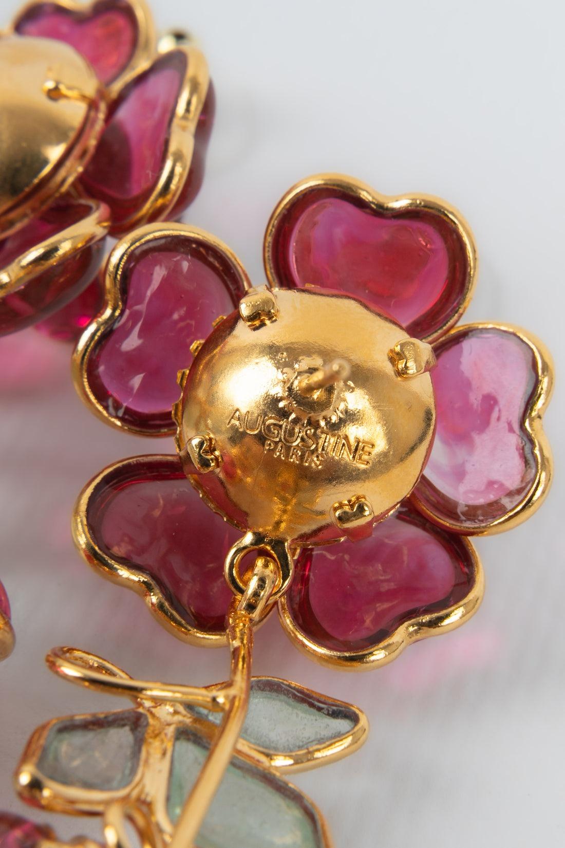 Augustine Golden Metal Earrings with Glass Paste in Pink Tones For Sale 2