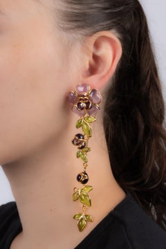Augustine Golden Metal Earrings with Glass Paste in Purple Tones