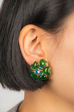 Augustine Golden Metal Earrings with Green and Blue Glass Paste