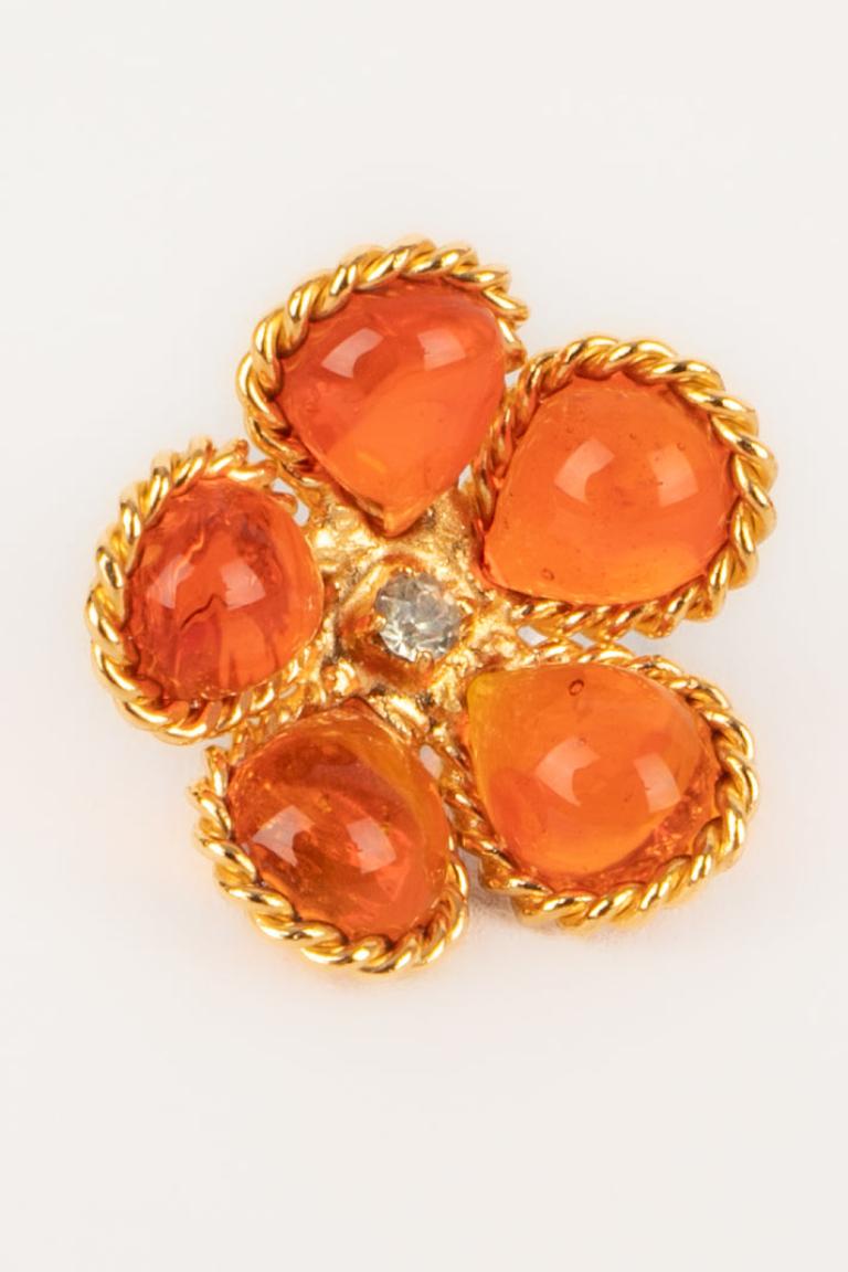 Boucles d'oreilles Augustine en métal doré  Avec pâte de verre orange Excellent état - En vente à SAINT-OUEN-SUR-SEINE, FR
