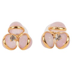 Augustine Golden Metal Earrings with Pink Glass Paste