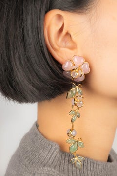 Augustine Golden Metal Earrings with Pink-Tone Glass Paste